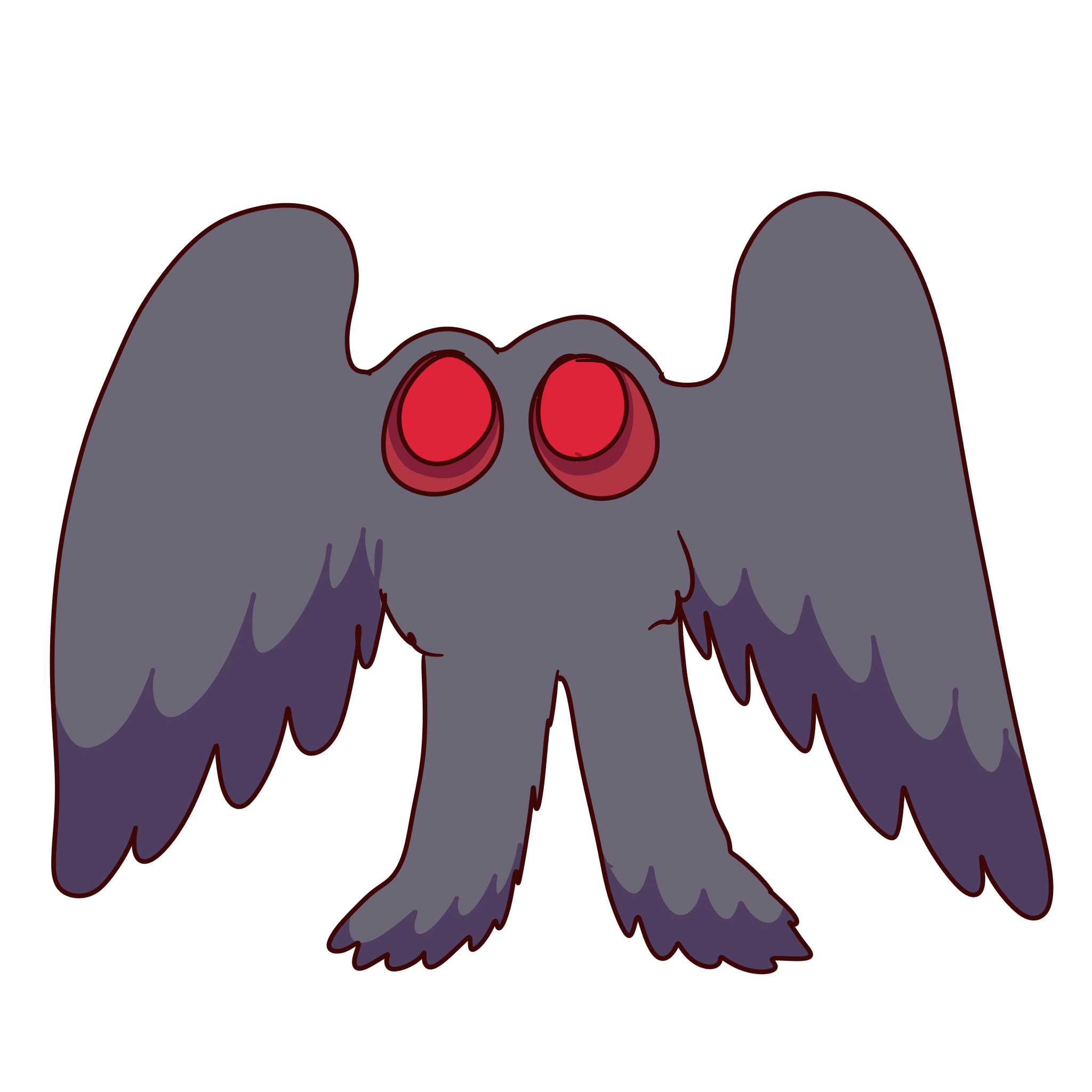 a grey mothman with red eyes